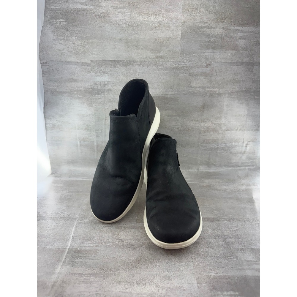 Aetrex DB202 Black Leather Ankle Boots Side Zip Platform Women Sz 9-9.5 EUR 40